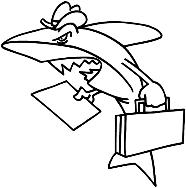 Shark with hat and briefcase vinyl sticker. Customize on line.      Animals Insects Fish 004-1156  